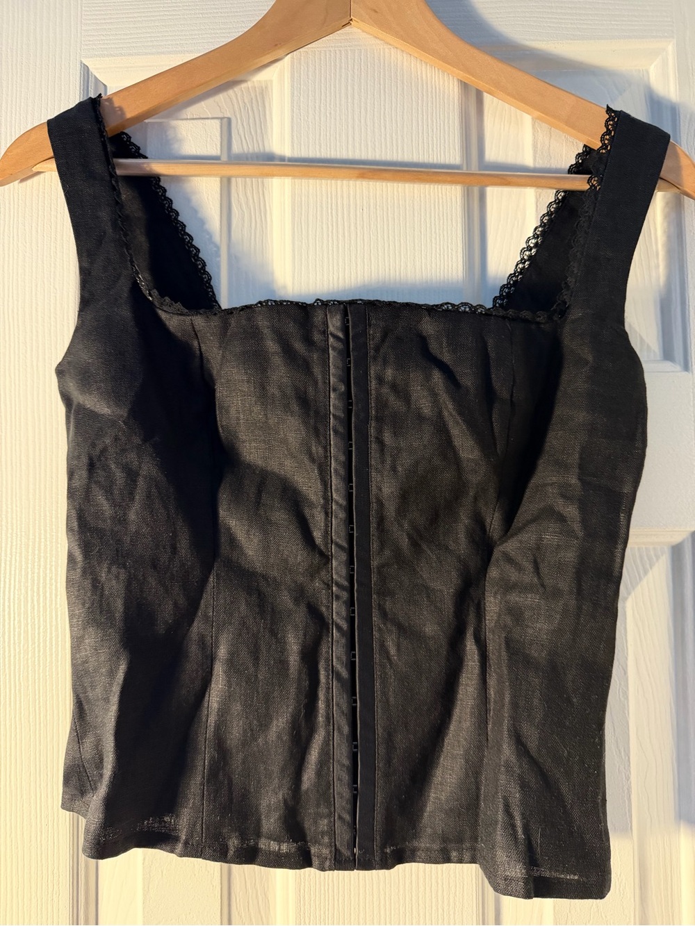 Kourt Halley Linen Top.  Lace-Trim Square Neck Tank Top. Sz 4